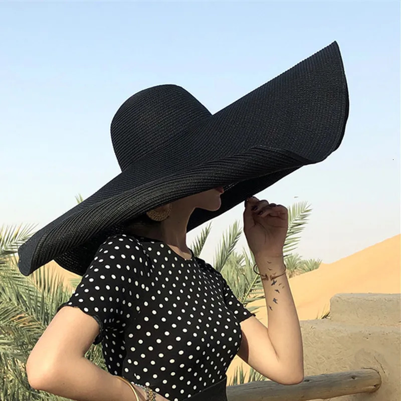 Summer Foldable Portable Oversized Sun Hat For Women Elegant 70cm Diameter Large Wide Brim Straw Hat Multicolor Gorras Beach Cap 250218