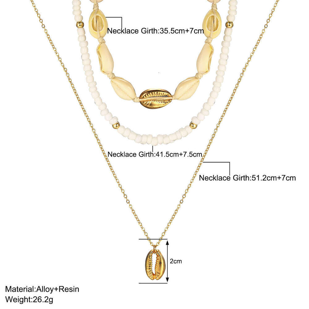 Hot selg collarbone chain multi-layer layered accessories for women Bohemian style rice pearl shell pendant necklace