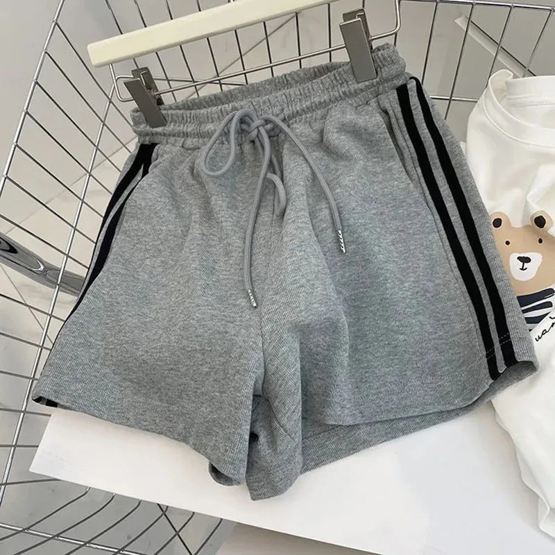 Stripe Sports Shorts Women Y2K Summer High Waist Loose Casual Jogging Shorts Bf Korean Streetwear All-Match Knee-Length Shorts 250226