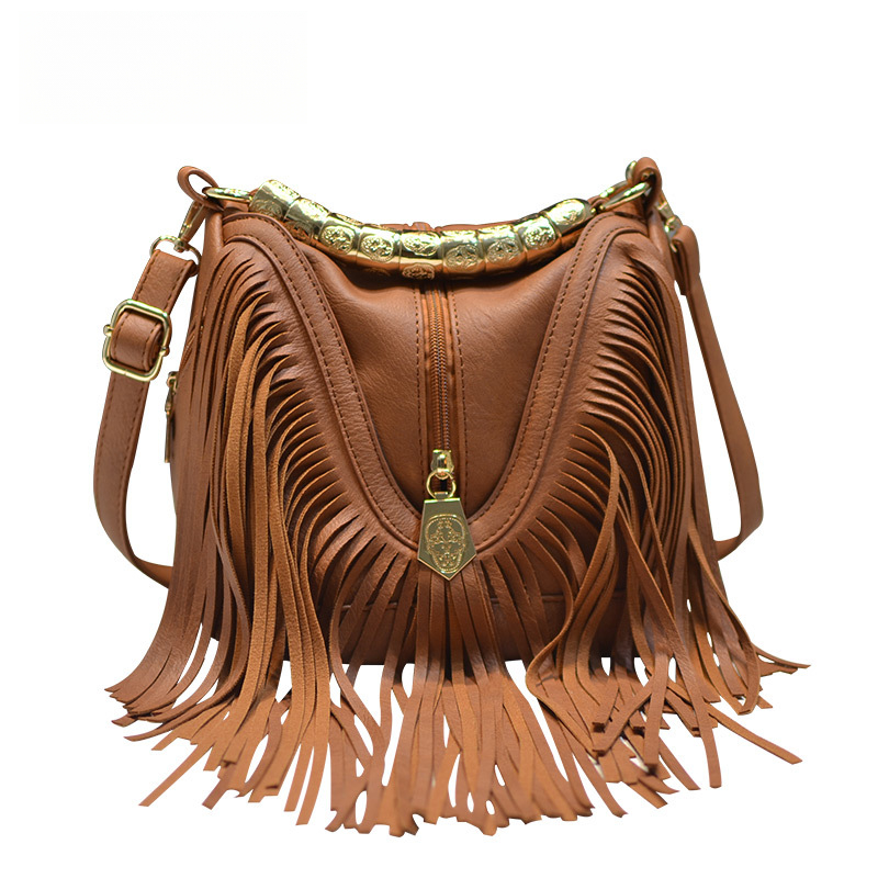 Boho-Chic Large Fringe Messenger Bag Durable Leather Shoulder Handbag