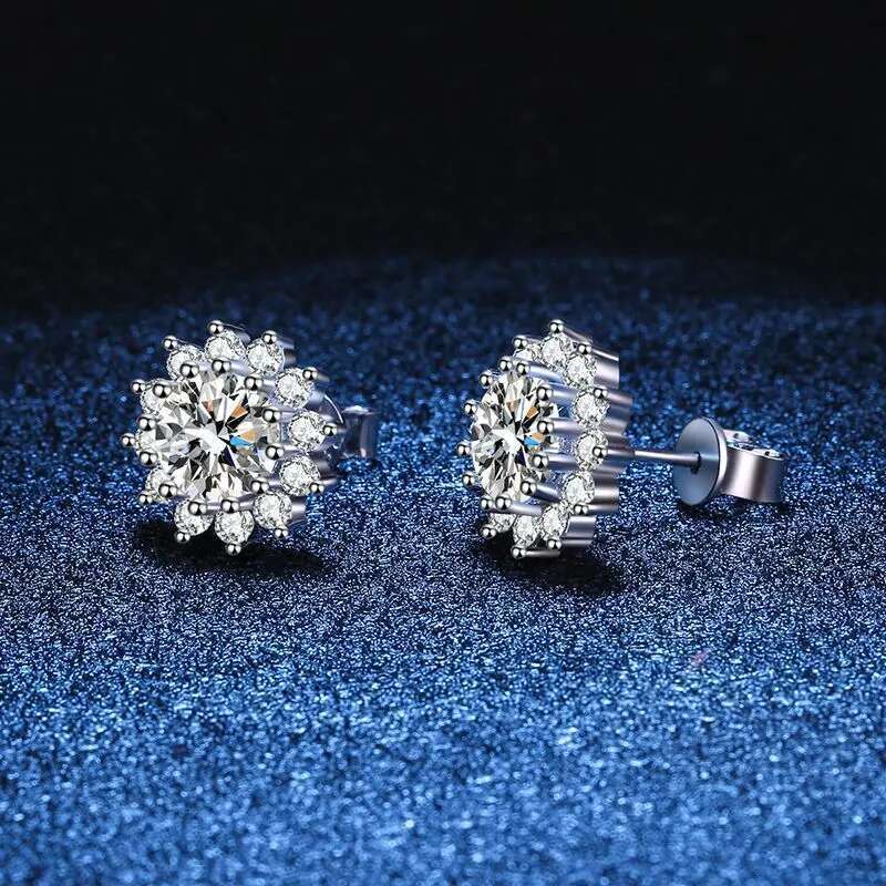 JoyceJelly 1 carat D Color Moissanite Dia Earrings S Sterg Sier Jewelry For Women Suower Shaped Ear-studs Wedding