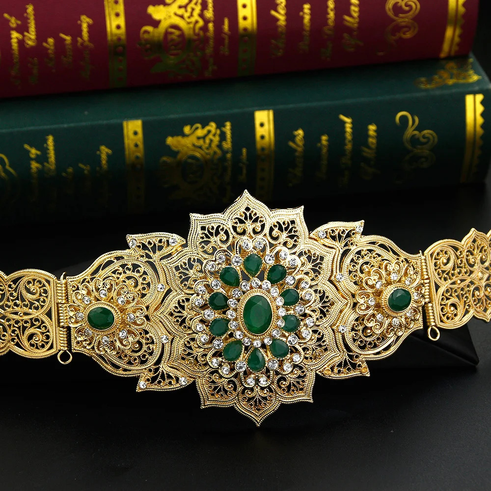 Sunspicems Chic Crystal Morocco Belt Round Flower Waist Chain for Women Arabian Bride Wedding Jewelry Abaya Caftan Dess Belt 250225