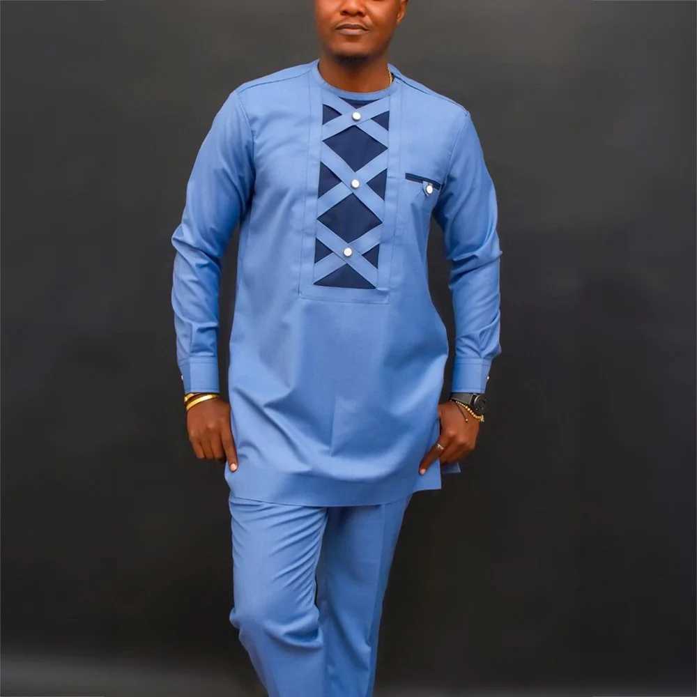 Men's Tracksuits 2024 African Mens Native Disigner Clothing Tunic Ethnic Style 2pcs Dashiki Male Pants Sets To Dress Traditional Outfit Kaftan z2