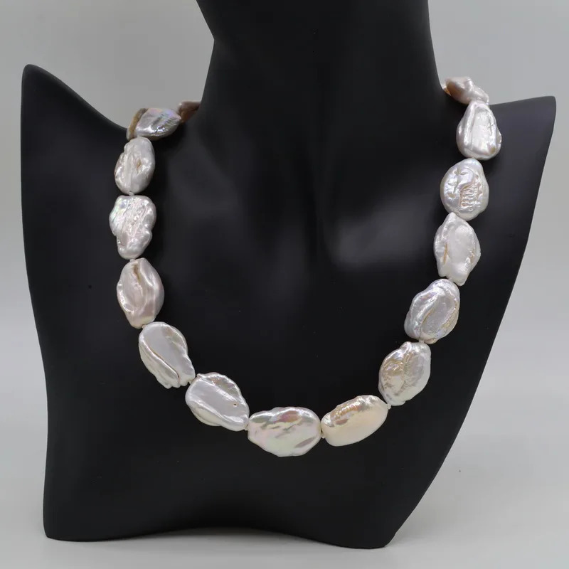 White Baroque Necklace Natural Coin Drop Shape Pearl Necklace Exaggerated Women Necklaces Mom Gifts 250222