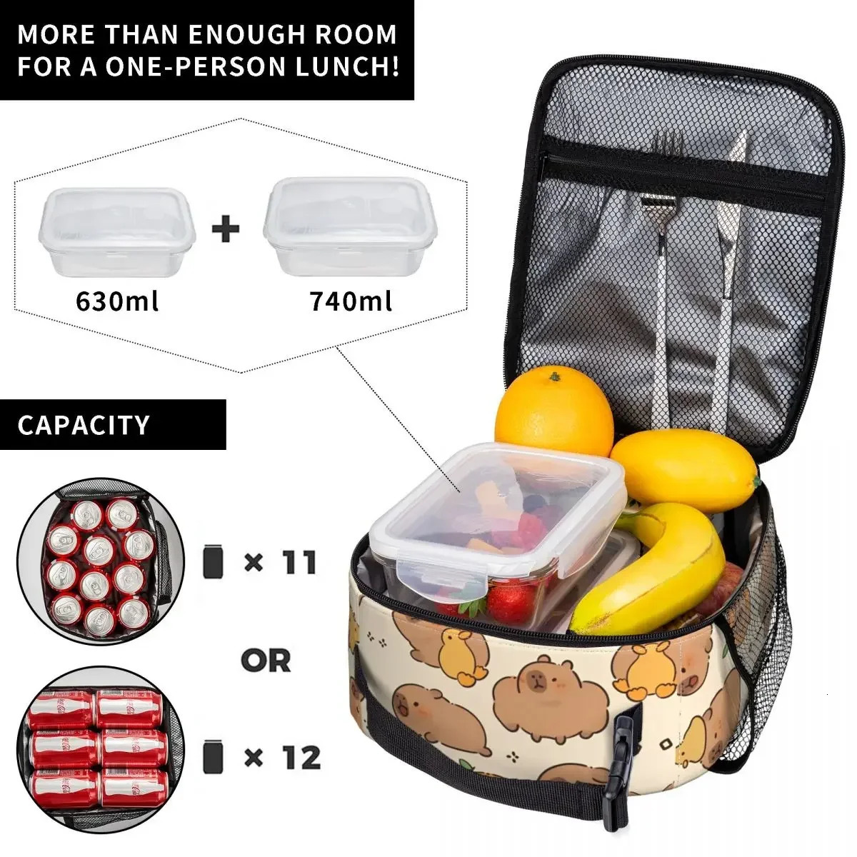 Capybara Cute Lunch Bag Office Lunch Box For Child Cute Tote Food Bags Oxford Insulated Cooler Bag 250225