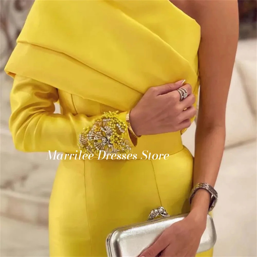 Marrilee Customized Elegant Meimaid Beading One Shoulder Stain Wedding Dresses Fashion Floor Length Backless Lace Up Prom Gown 250224