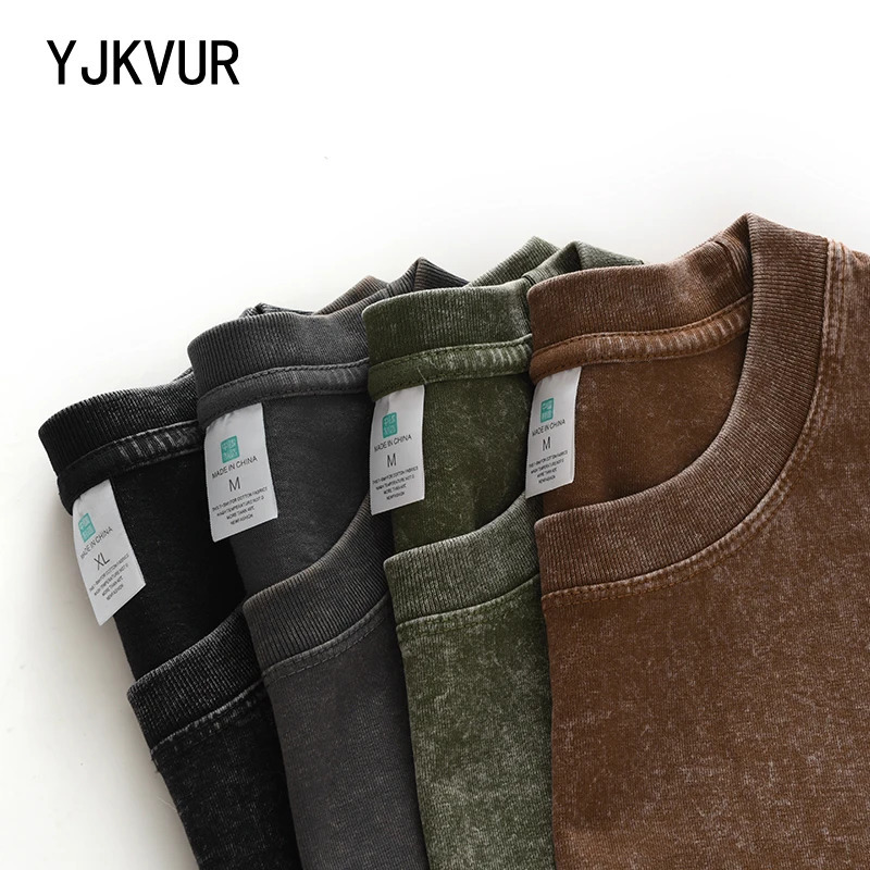 YJKVUR 100% Cotton Washed Vintage Oversized T-shirt Mens Clothing 2024 Summer Causal Korean Y2k Classical Short Sleeve Tops 250225