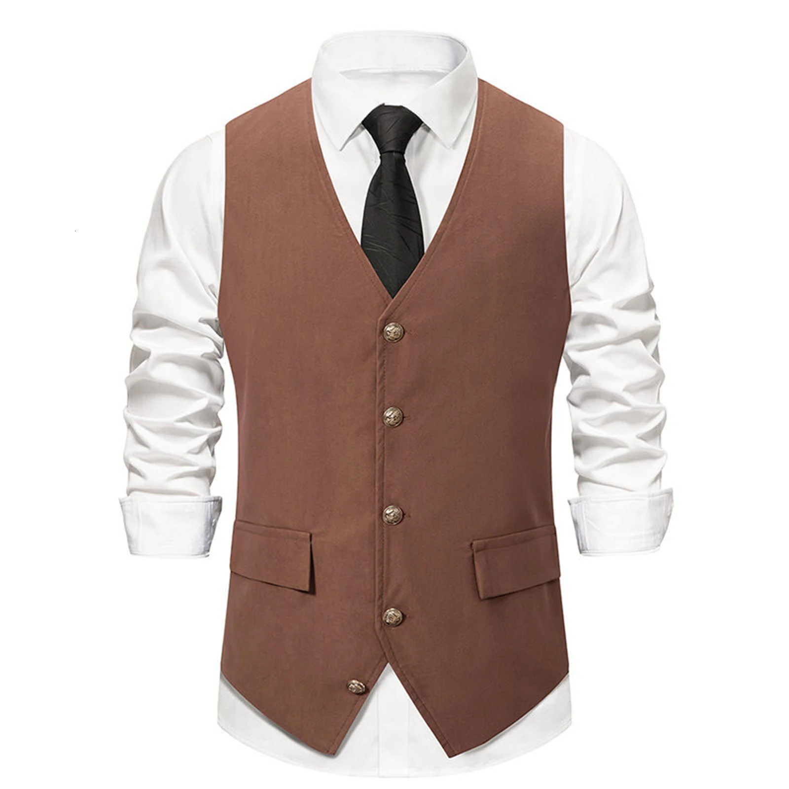 Men Suit Vest Solid Color VNeck Sleeveless SingleBreasted Retro Vests Formal Waistcoat Tuxedo 250225