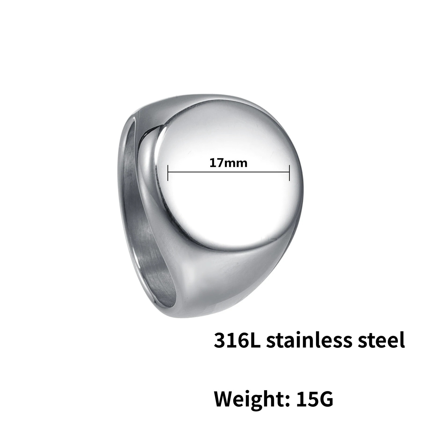 316L Stainless Steel Ring For Men 2024 Round Smooth Seal Male Rings 17MM Wide Punk Finger Jewelry Accessories 250225