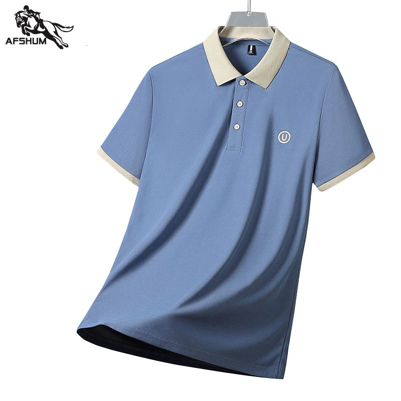 Mens high quality summer lapel mens short sleeve polo shirt fringe solid color business casual mens polo shirt M-4XL 206 250226