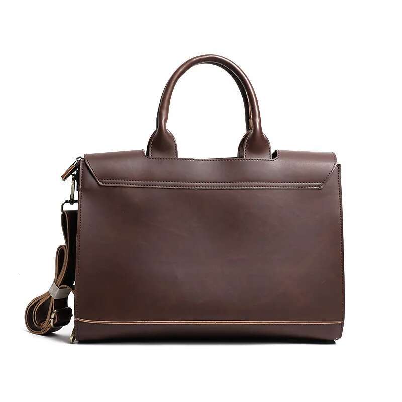 Vintage Leather Handbag Men's Top-Handle Bags Briefcase With Shoulder Strap Business Large Capacity Crossbody Men Laptop Bag