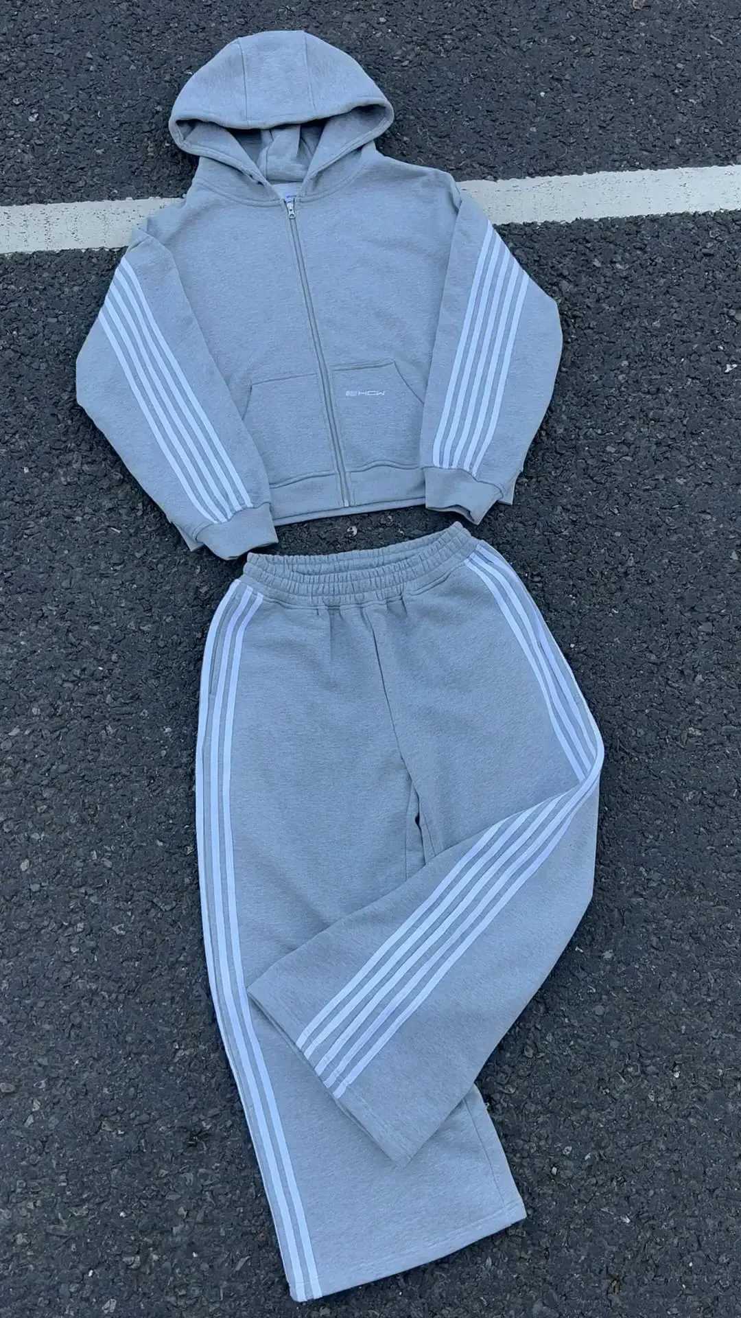 Men's Tracksuits Y2K Sportswear Women Men Striped Embroidered Zip Hoodie Sweatpants Two Piece Oversized Hip Hop Hooded Sweatshirt Tracksuits z250