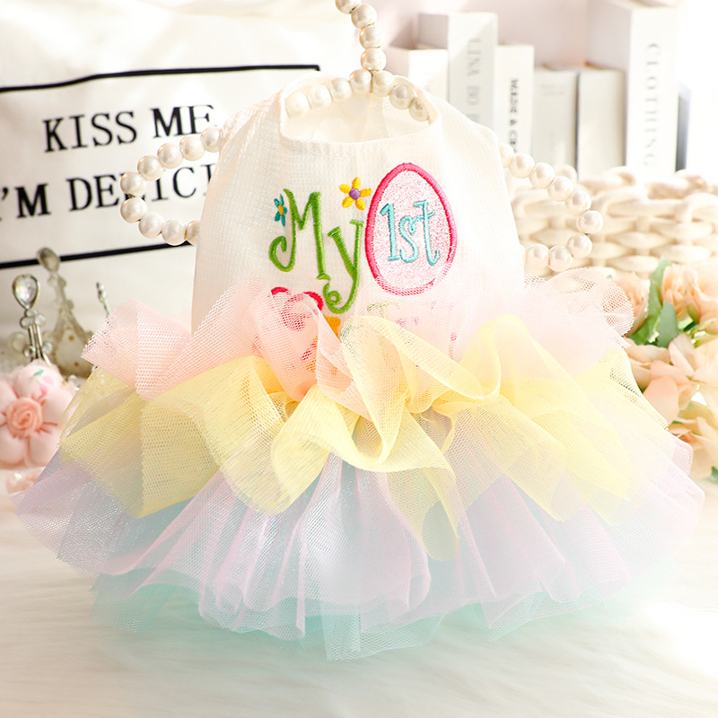 New Dog Summer Princess Dress Colorful Embroied Dog Gauze Skirt Cute Spring Summer Dog Apparel