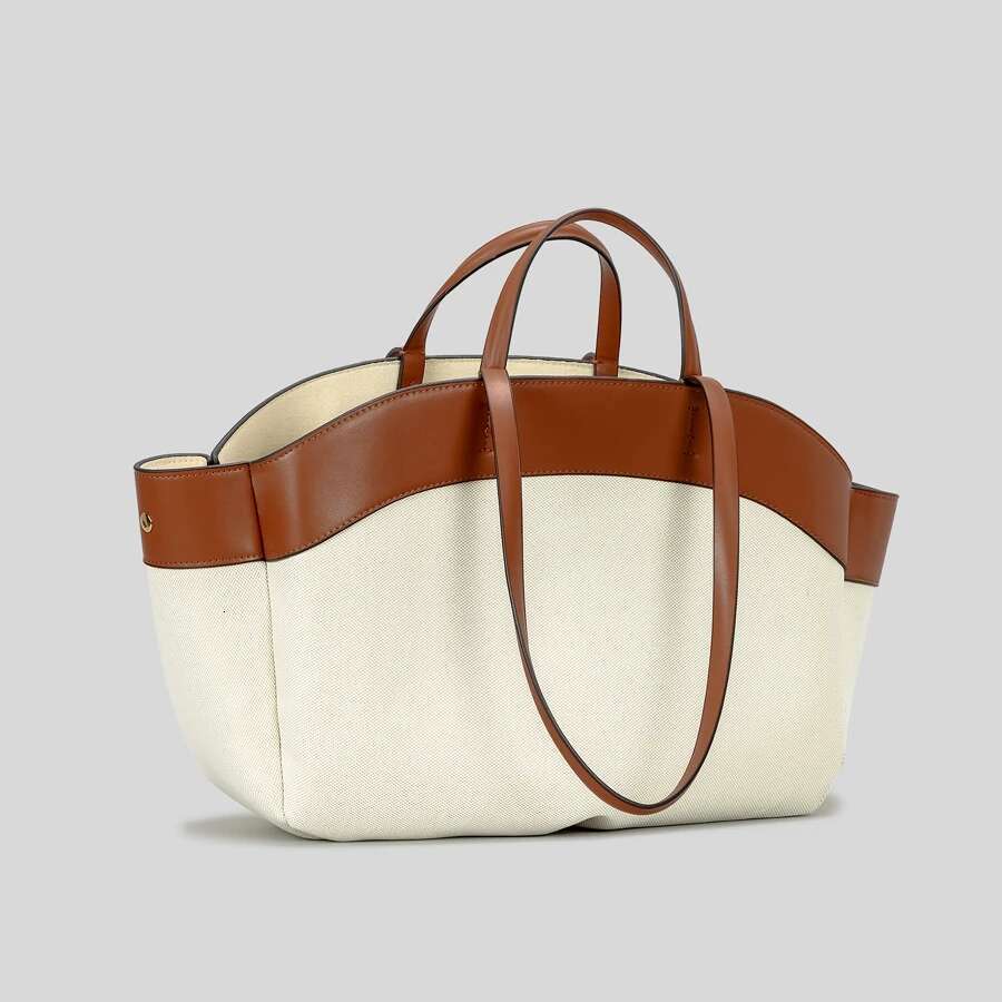 Fashion Large Capacity Basket Casual Canvas Patchwork Women Shoulder Bags Simple Panelled Big Shopper Tote Bag 2024