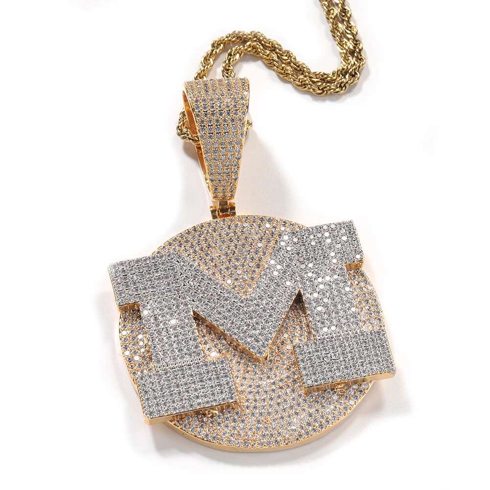 TBTK Custom Initial Letter Round Pendant Personalized Medallions Micro Paved Out Cubic Zirconia Hiphop Jewelry For Men