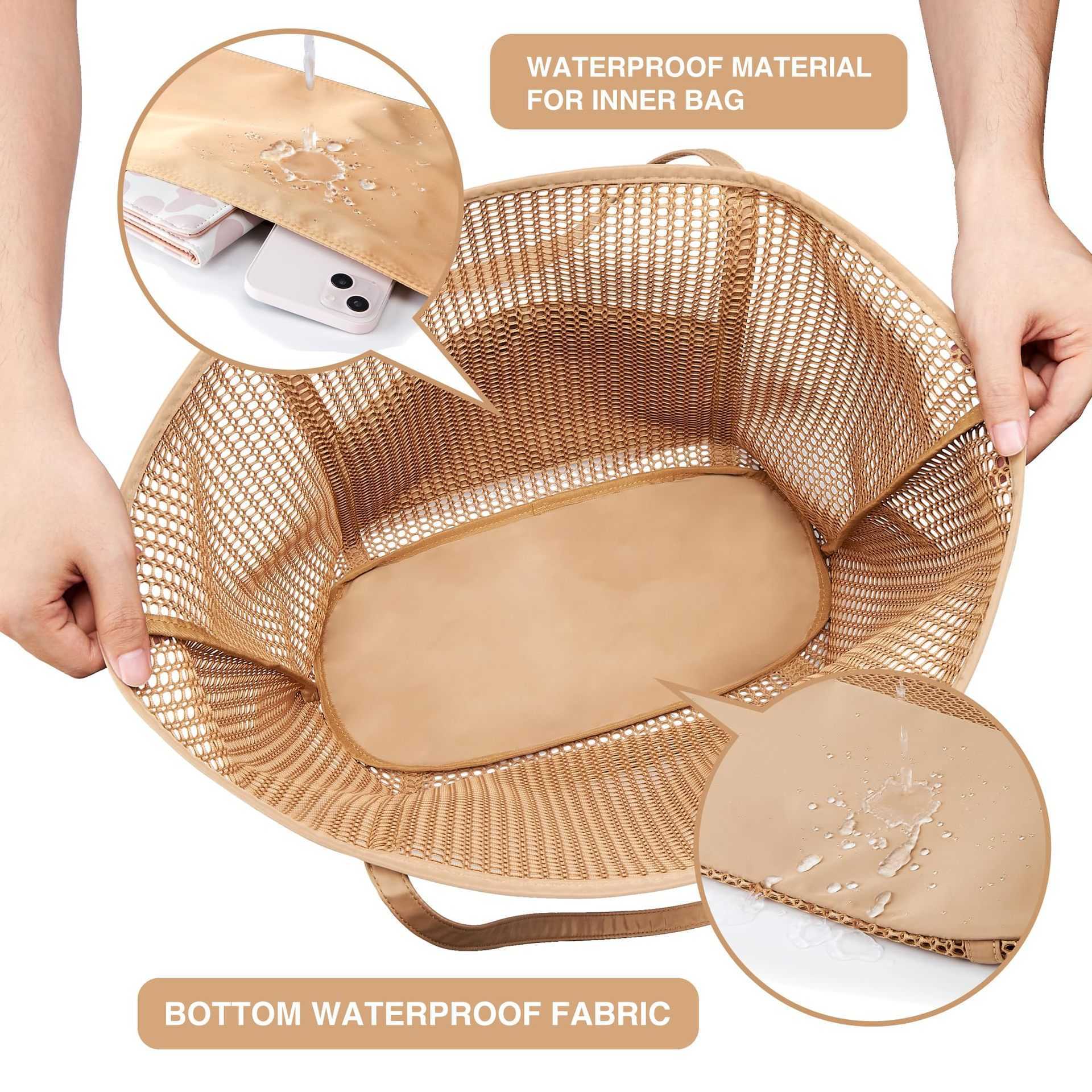 Portable travel bag with wide shoulder straps and diagonal crossing beach bag, mesh handle for carrying large bags, shoulder bag 250215