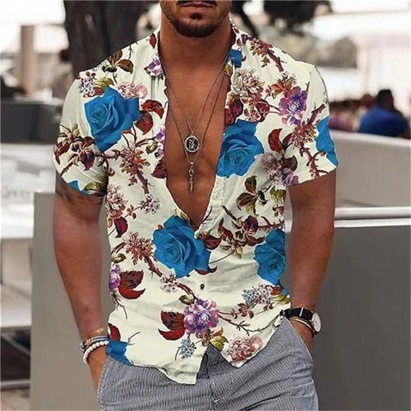 Vintage Casual Short Sleeve Mens 3d Print Blouse Lapel Summer Fashion Shirt Top Fashion Hawaiian Shirts Mens er Clothes 250224
