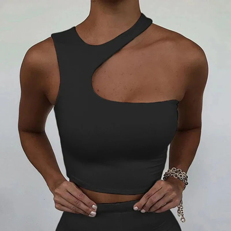 Cut Out Sexy Crop Off Shoulder Solid Skinny Sport Short Tops Women Tank Irregular Summer Tube Tops 250225