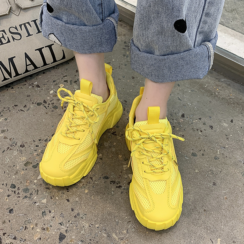 Spring Autumn Platform Sneakers Women Casual Lace Up Thick Bottom Walking Shoes Woman Non Slip Yellow Sneakers Outdoor running shoes Zapatillas Mujer