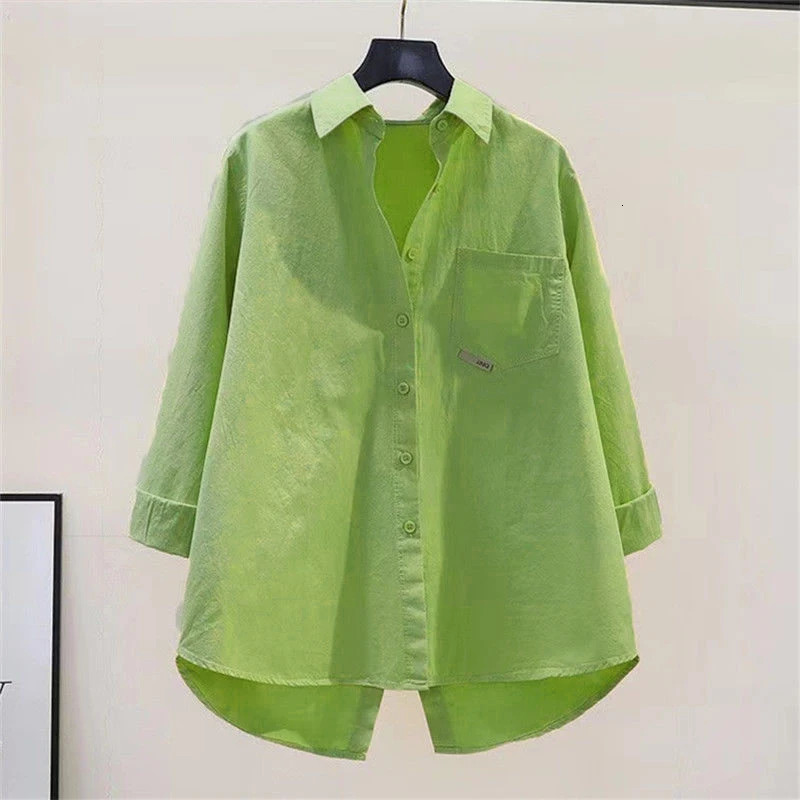 Womens Simple Casual Asymmetrical Oversized Cotton Button Up Long Sleeve Tunic Shirts Solid Streetwear Top Blouse Blusas Mujer 250226