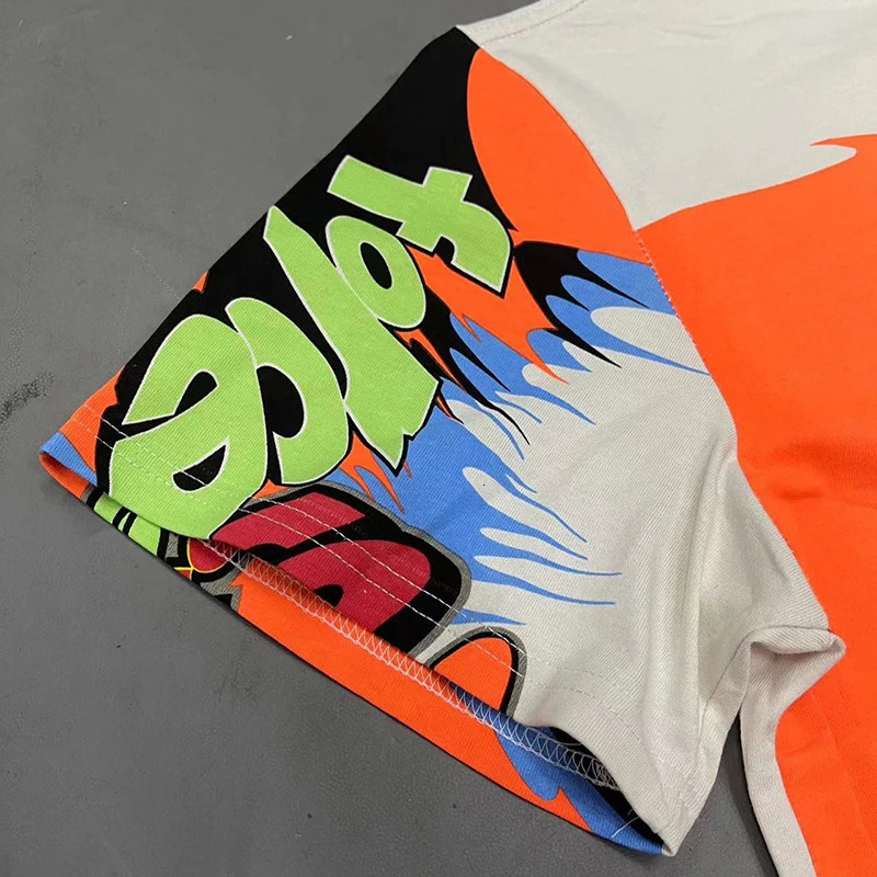 Hip Hop Retro Racing Style Graffiti Color Blocking Saint Micheal T-Shirt Men Women High Quality Oversized T Shirt Tee Tops 250226