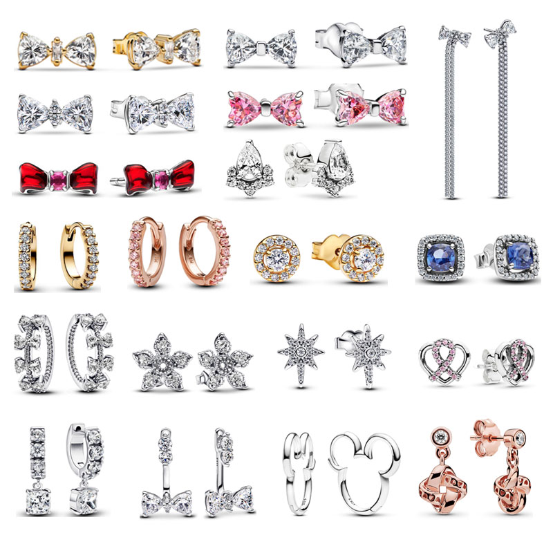 New 925 Silver Women Earring Jewelry For Charm Rafflesia Bow Geometric Sapphire Girl's Gift Luxury Fly Star Wing Heart Day Gift Banquet