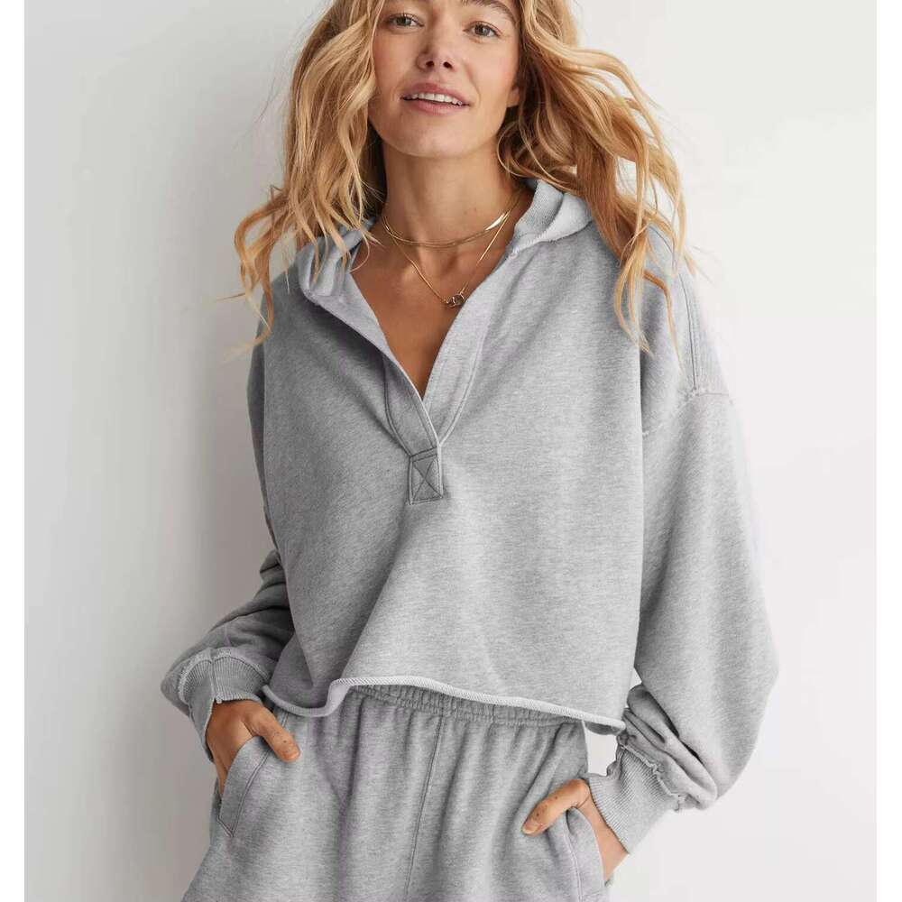 DUOLLB Wholesale Custom Women Cotton Casual Breathable Heavyweight Blank Grey Oversized Cropped Hoodie