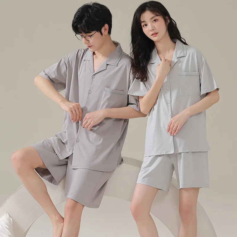 Modal Couples Pajamas Set Summer Short Sleeping Top Shorts Men Home Clothes Cardigan Women Sleepwear Women Men Pjs 250225