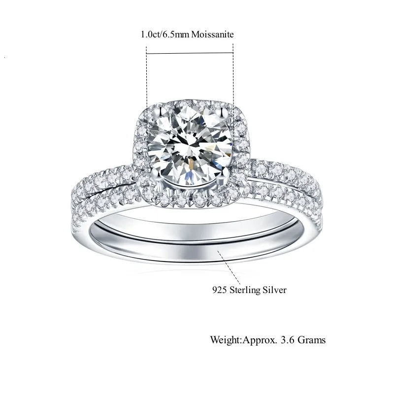 Follow Cloud 6.5mm 1ct Square Ring Set for Women S925 Silver White Gold Wedding Ring Silver Ring 250220