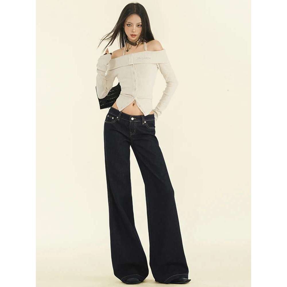 MDNG Women's Retro High Waisted Jeans Streetwear Straight Denim Trousers Female Loose Wide Leg Pants Autumn Winter New