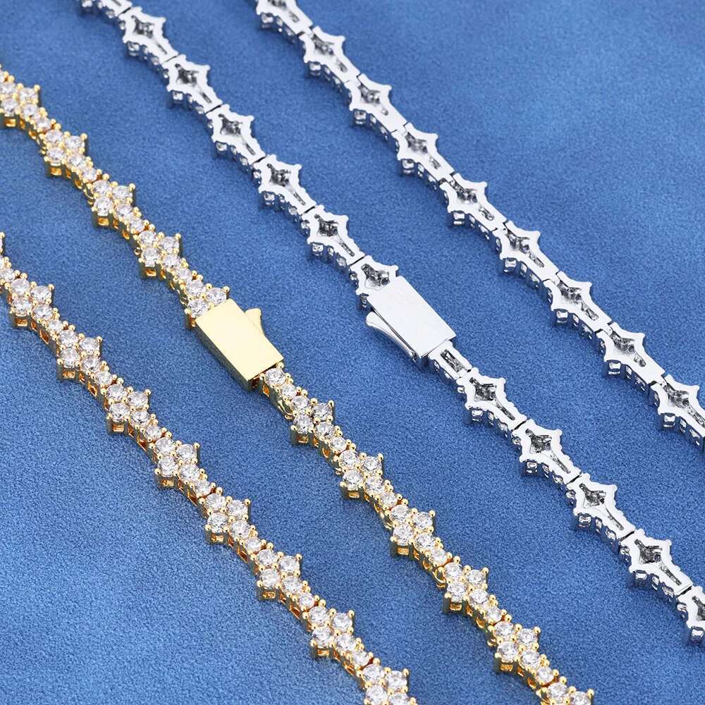 Tennis Chain Necklace for Men Women Iced Out Bg Prong-Setting Sterg Sier Real Moissanite Fashion Jewelry