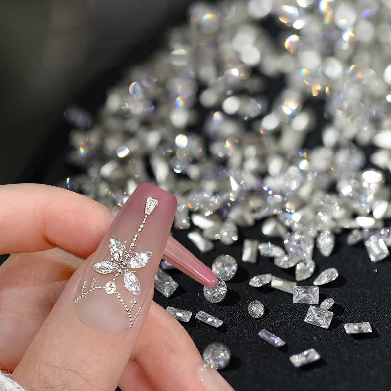 50Pcsset Mini Flat Bottom Nail s Glitter Silver Crystal Decorations DIY Material Art Charm Accessories 250217