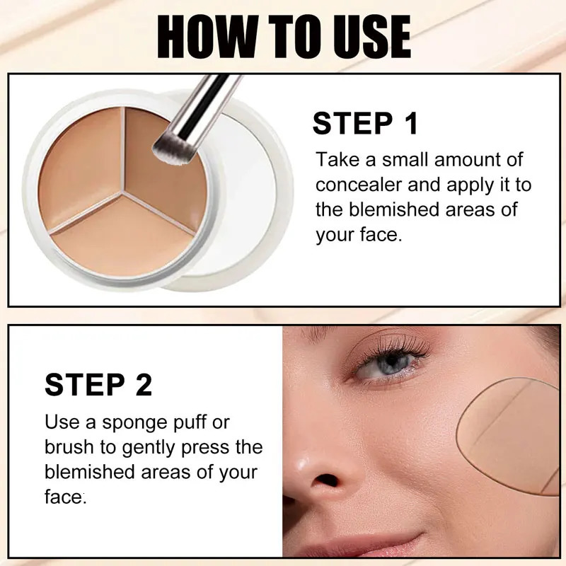 2PCS 3color Concealer Palette Correct Dark Circles Spots Concealer Waterproof No Creasing/Separation Long-lasting Natural Makeup 250222