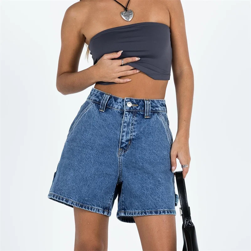 Y2k Women Jean Shorts High Waisted Carpenter Denim Shorts with Pockets Trendy Fashion Summer Shorts 250226