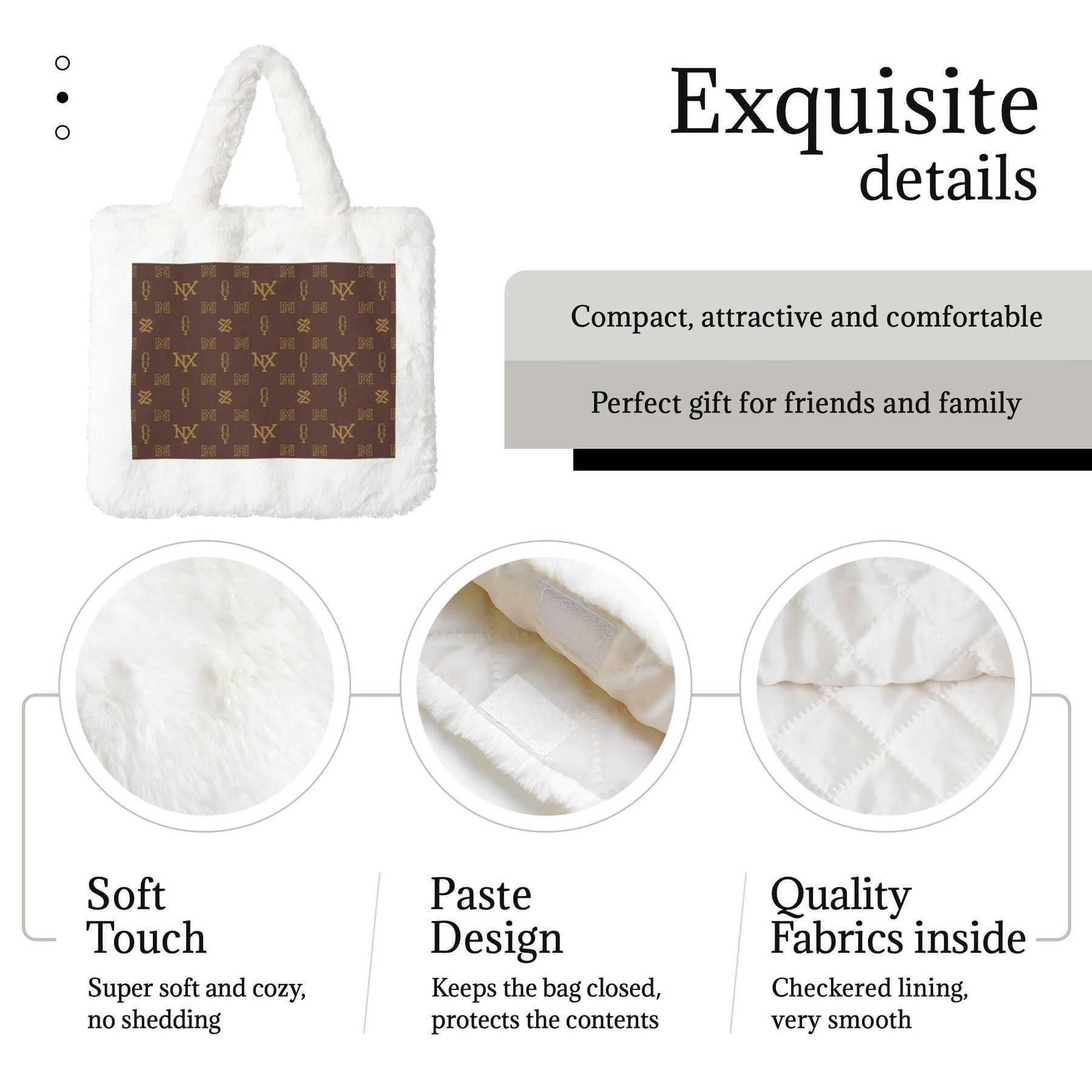 NXY Luxurious Autumn Winter Plush Tote Bag Magic Stickers Totes Handbags Faux Fur Shoulder Bag Comfortable Handheld Shopping Bag Hip