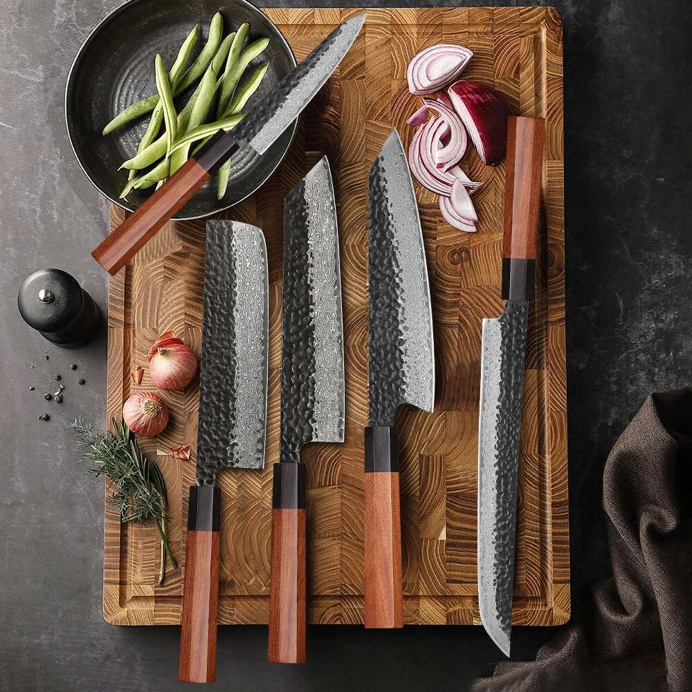F.Young Japanese Hand Forged Chef Knife Damascus Steel Kitchen Knives Vegetable Meat Slicing Sashimi Utility Cooking Utensils