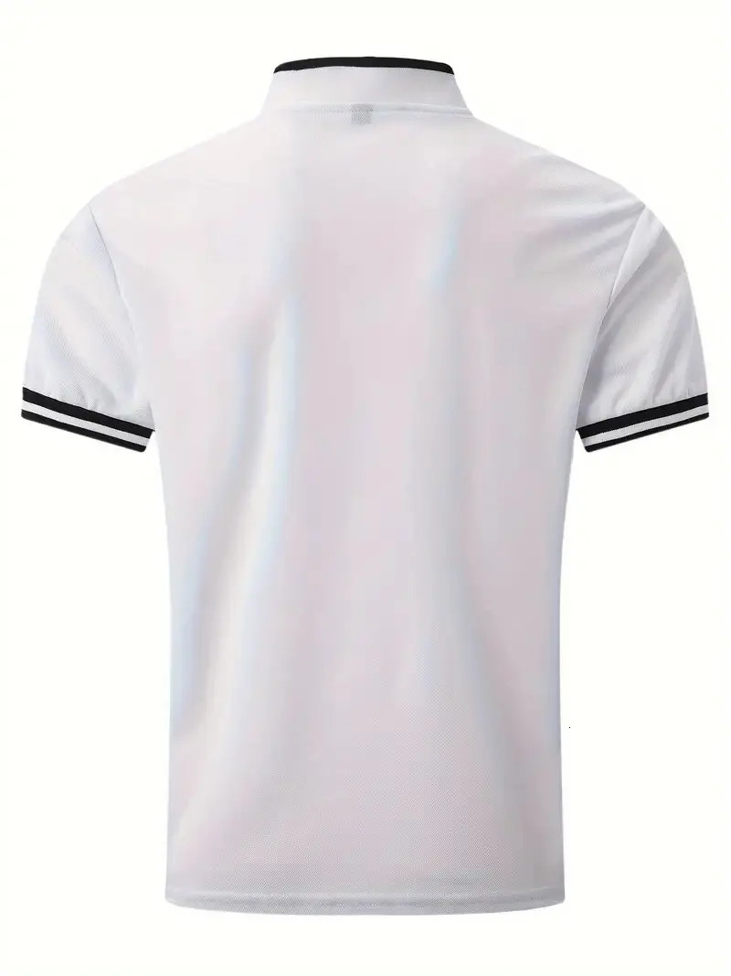 Mens summer fashion classic solid color threaded stand up collar polo shirt button mens casual versatile sports polo shirt 250225