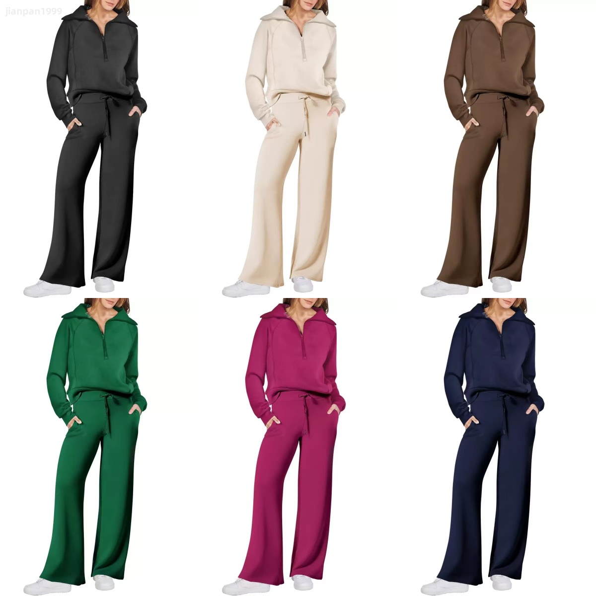 2025 new autumn and winter casual sports suit zipper long sleeved sweatshirt wide leg pants two-piece set