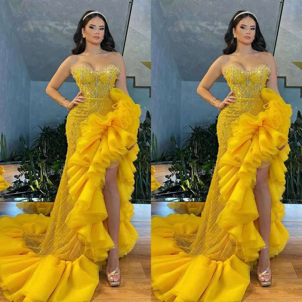 Mermaid Evening Dresses Sequins Beads Lace Pleat Tiered Side Split Sweetheart Court Gown Prom Dress Vestido De Noite Customized 6660312