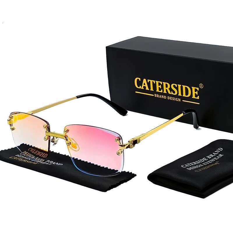 CATERSIDE Punk Rectangle Sunglasses Women Designer Rimless Gradient Lens Metal Sun Glasses For Men Sports 2024 UV400