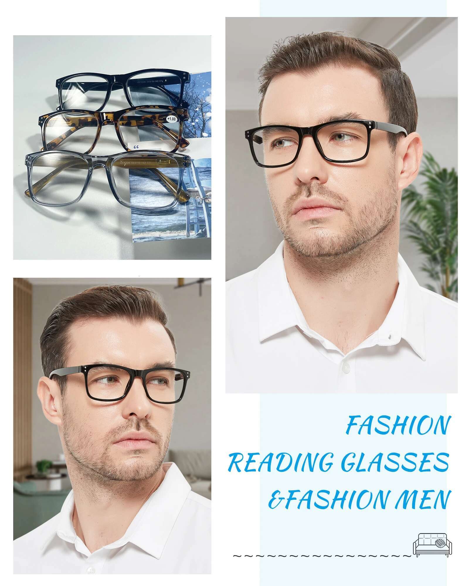 Reading For Men Hypera Optical Eyeglasses Frame Rectangle Presbya Glasses Classic Eyewear Magnifying Readers +1.0