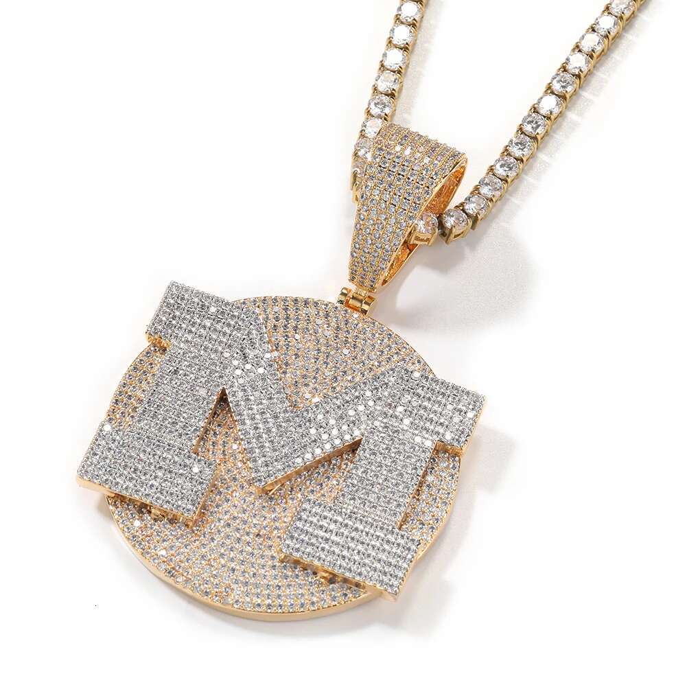 TBTK Custom Initial Letter Round Pendant Personalized Medallions Micro Paved Out Cubic Zirconia Hiphop Jewelry For Men