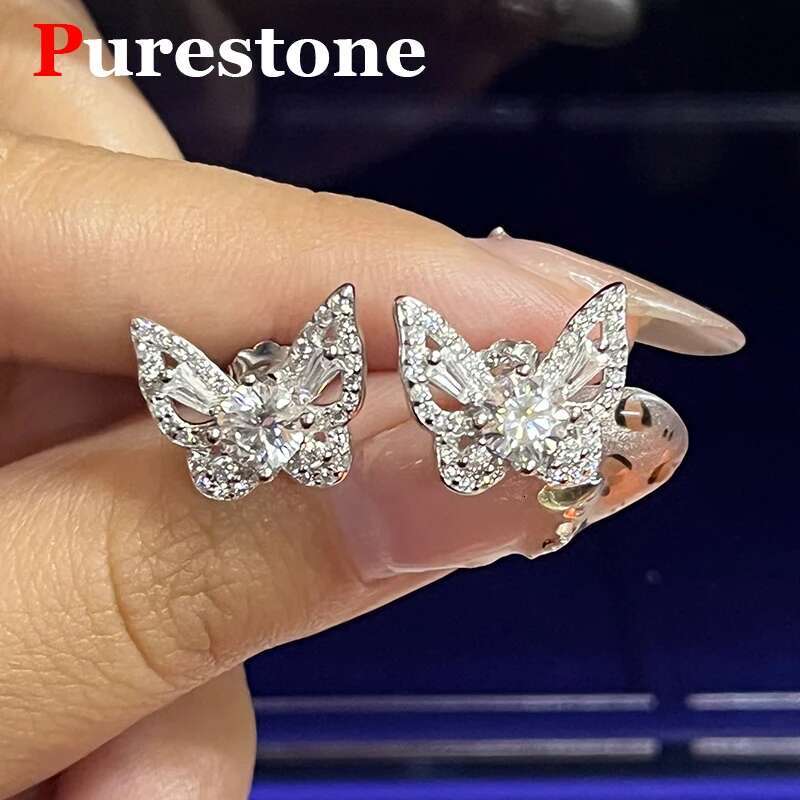 Butterfly Premium Stud Earring for Women Original Sterg Sier Women's Moissanite Dia Hoop Earrings