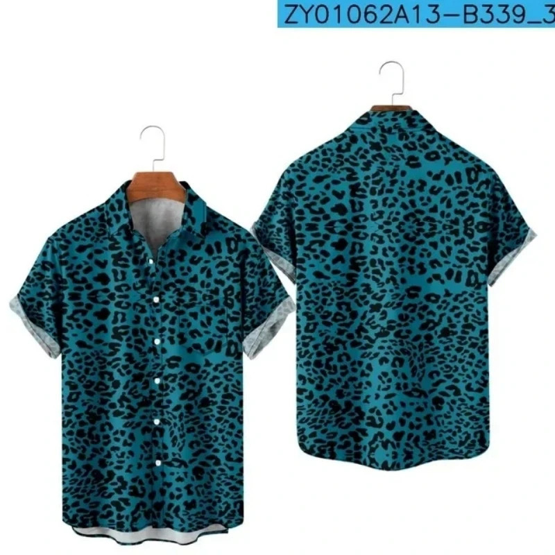 Mens Hawaiian T-Shirt Y2K Hombre Fashion Shirt Hawaiian Leopard Print 3D Print Cozy Casual Short Sleeve Beach Oversized Clothes 250226