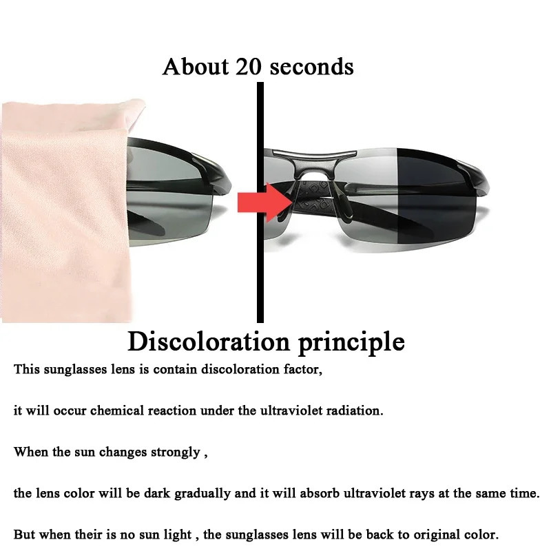 AORON Men Pochromic Polarized Sunglasses Aluminum Frame UV400 Sun Glasses Male Eyewear Driving Goggles 250221