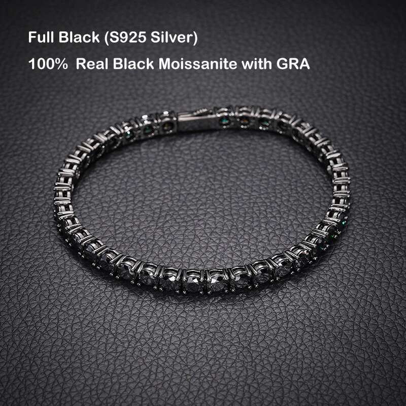 EWYA Real 4/5MM Full Black Moissanite Tennis Necklace for Women Men S Sier Hip Hop Fine Jewelry Neck Chain Necklaces