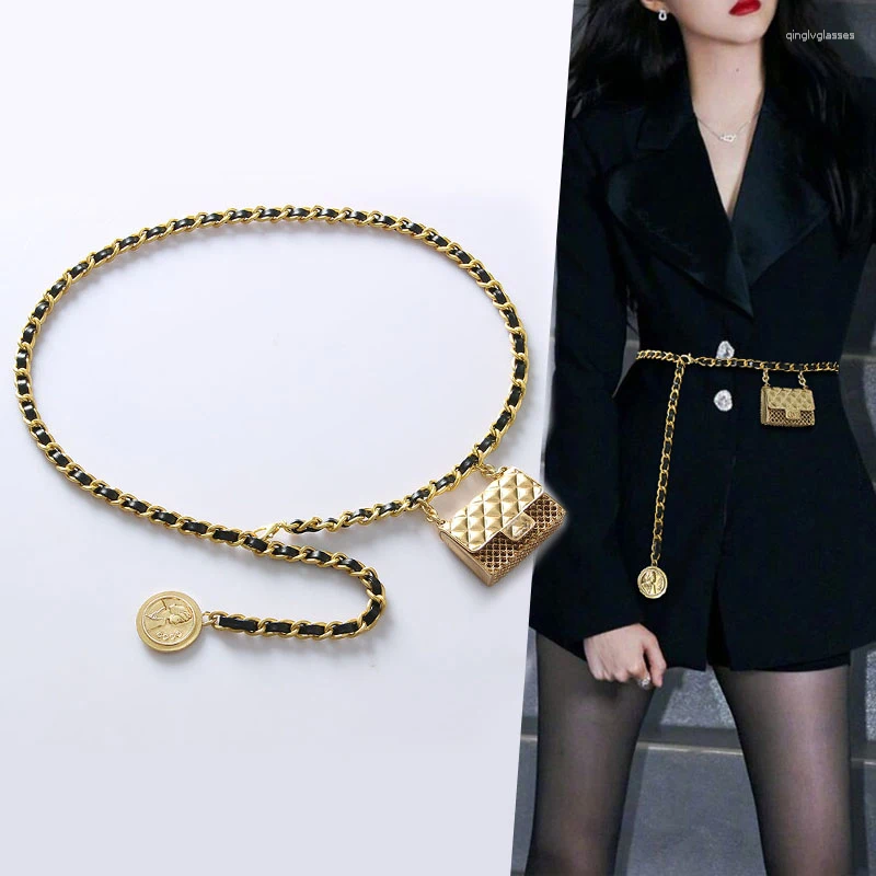 Belts Fashion Gold Chain Bag Belt Female Waist Punk Metal Y2K Designer For Women High Quality Luxury Brand Long Waistband