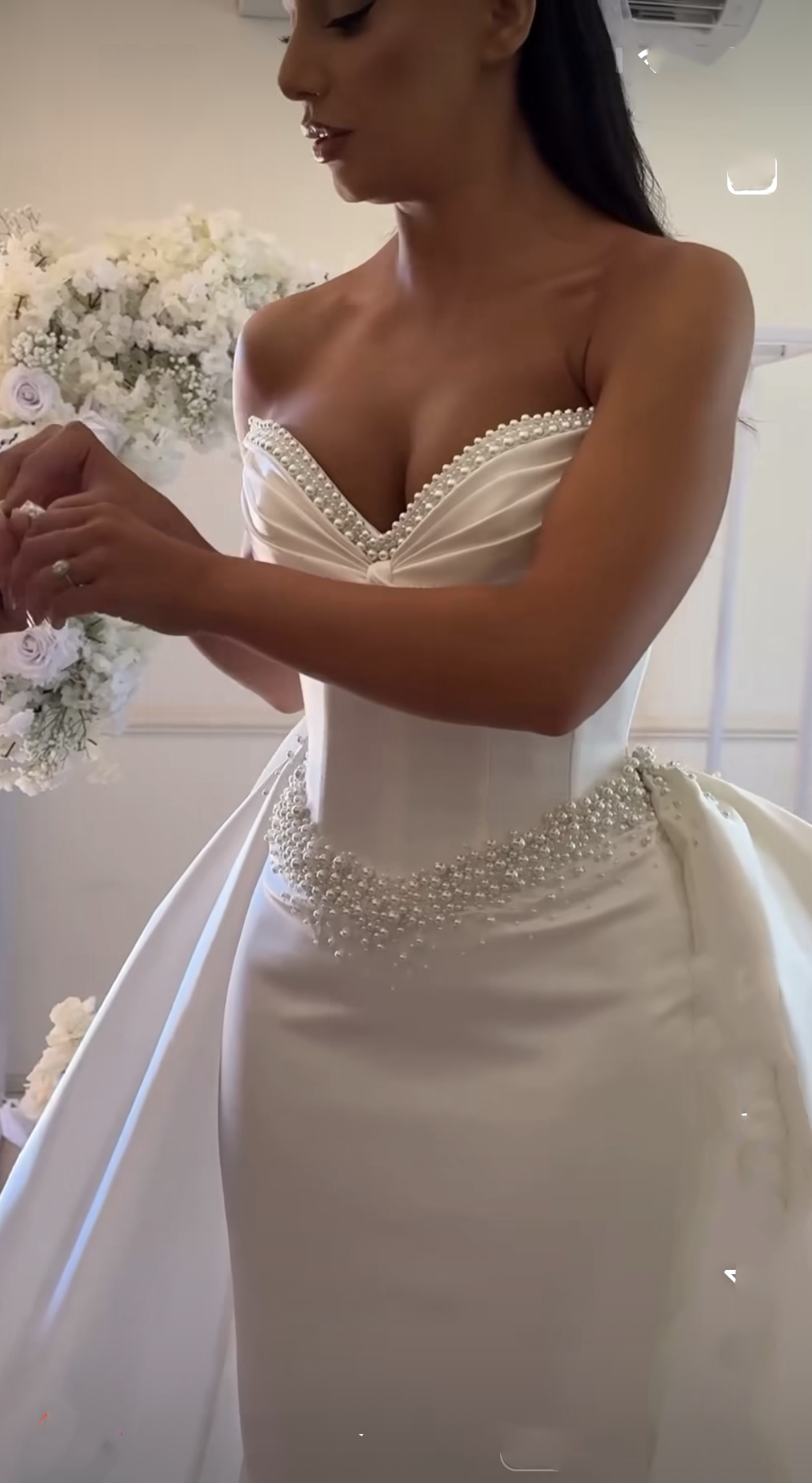 Elegant Pearls Beaded White Mermaid Wedding Dresses With Detachable Train Sweetheart Satin Princess Bridal Gown Customized Vestdio De Novia 2025