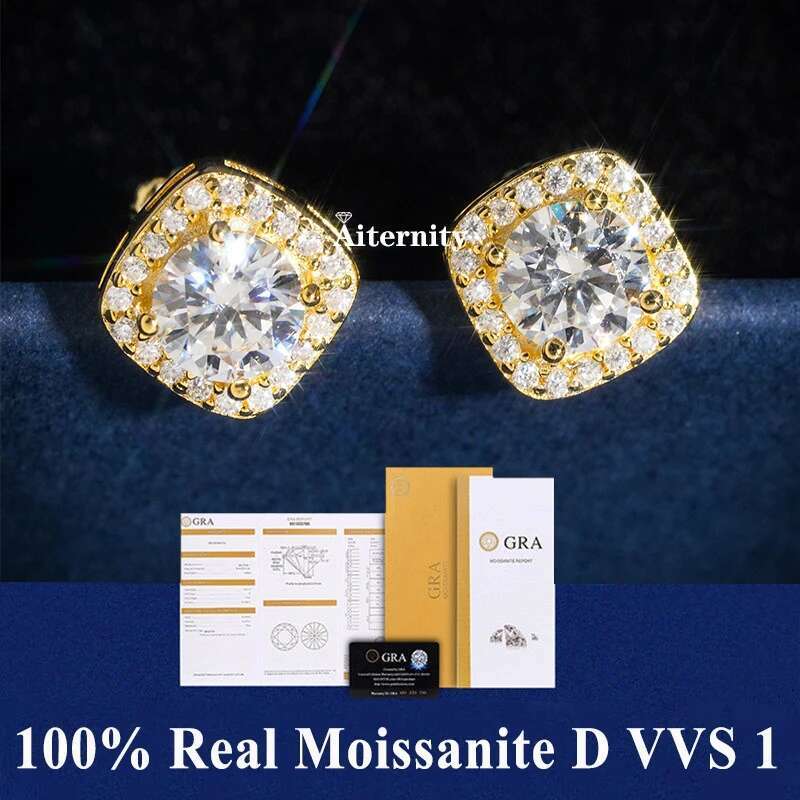 2 GRA Certificates S Sterg Sier Stud Earrings For Women And Men 100% Real Moissanite Pass Dia Test Pen Fine Jewelry