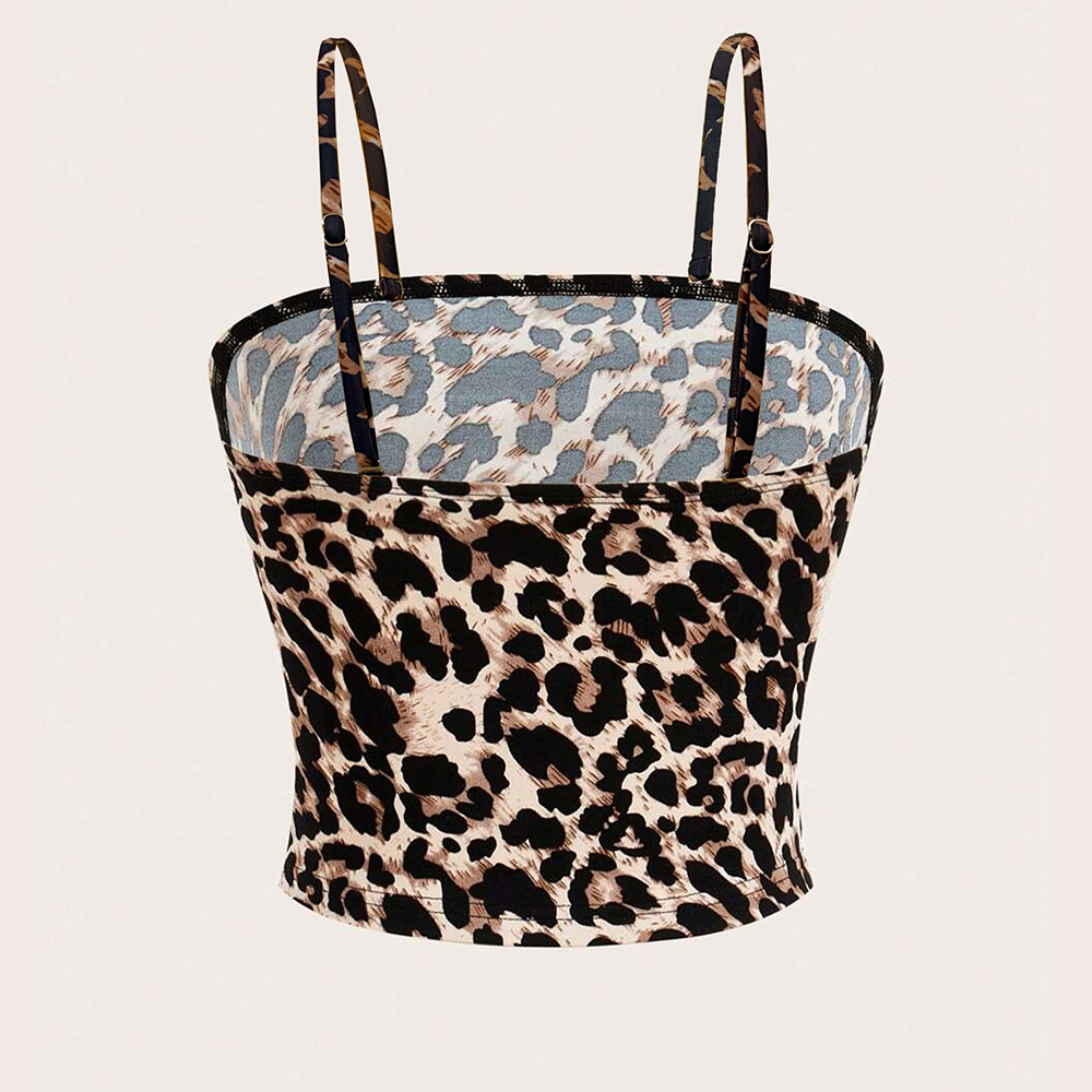 Leopard Print Tube Design Removeable Halter Straps Without Padded Bikini Top Y2K bikini Top For Girl